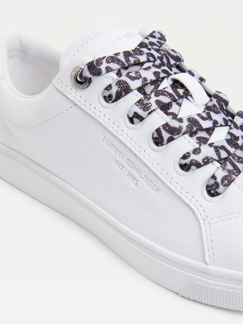 Női Tommy Hilfiger Bőr With Leopard Print Laces Alkalmi Cipő Fehér | HU 589CTV